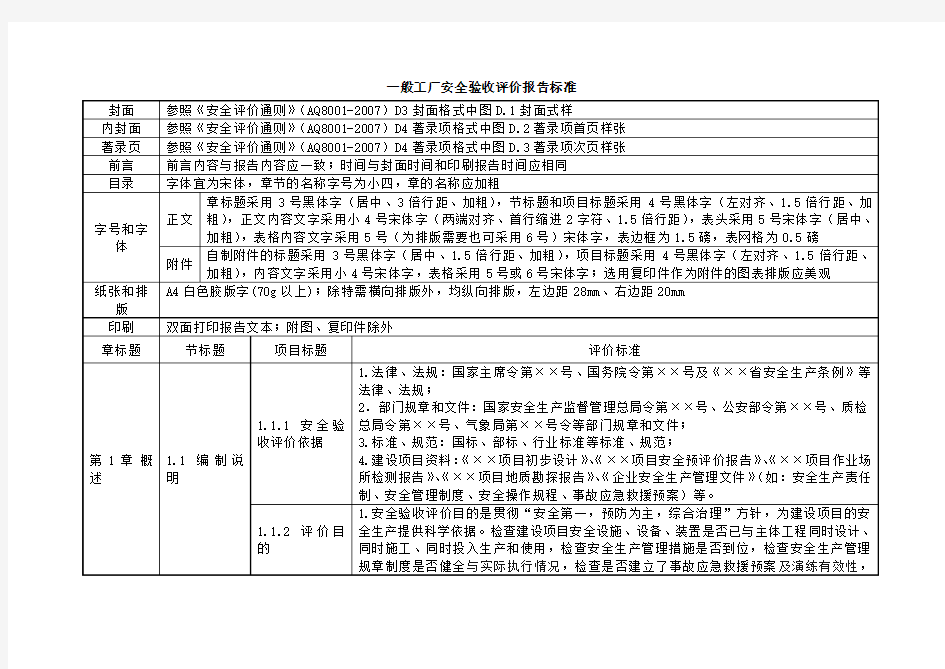 一般工厂安全验收评价报告标准