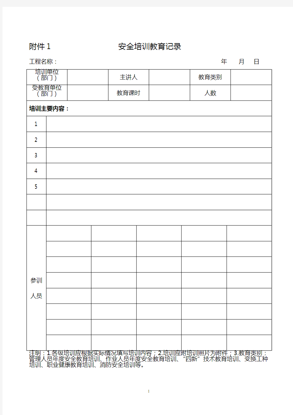 安全教育培训表格(新)