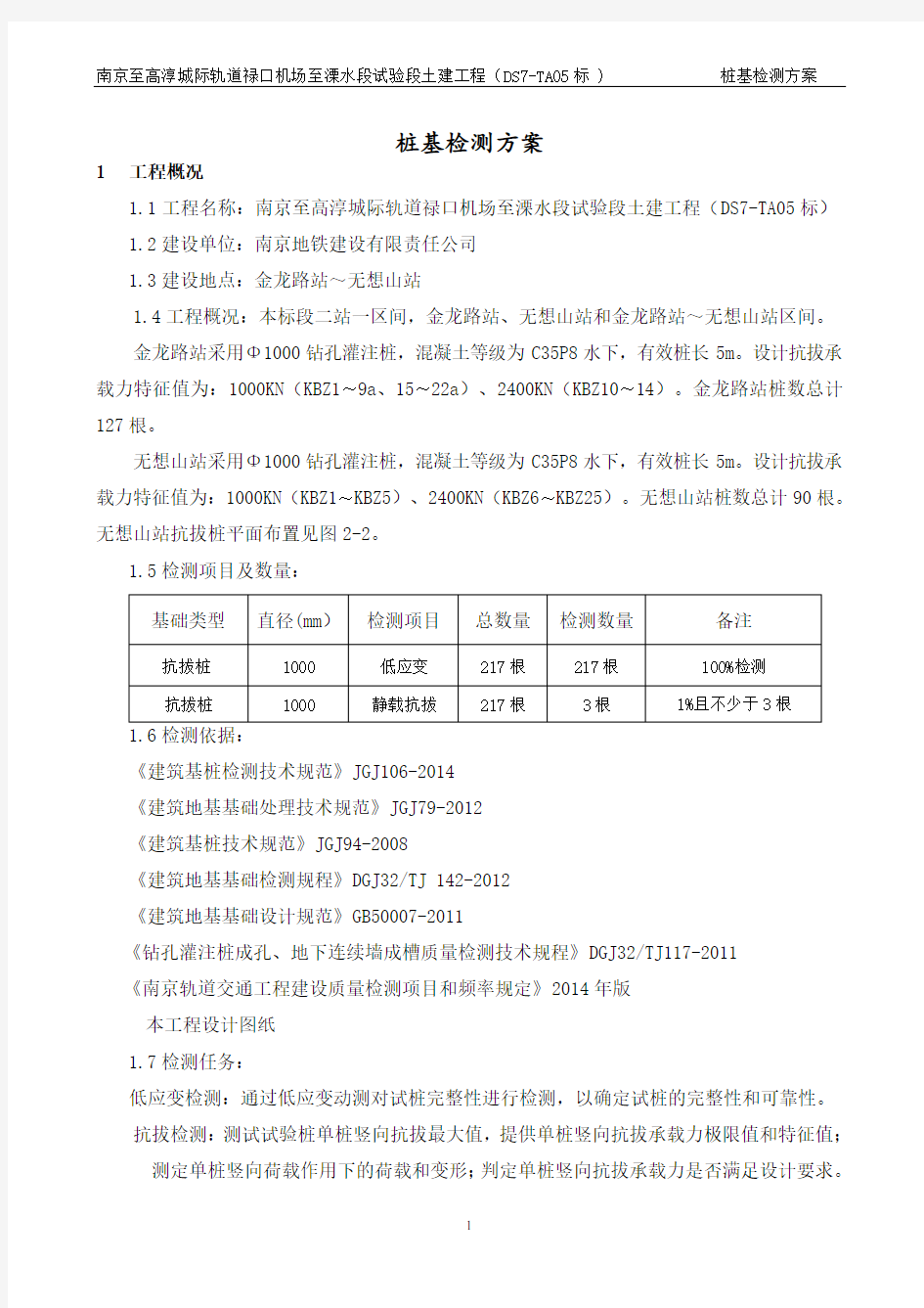 (完整版)抗拔桩检测方案