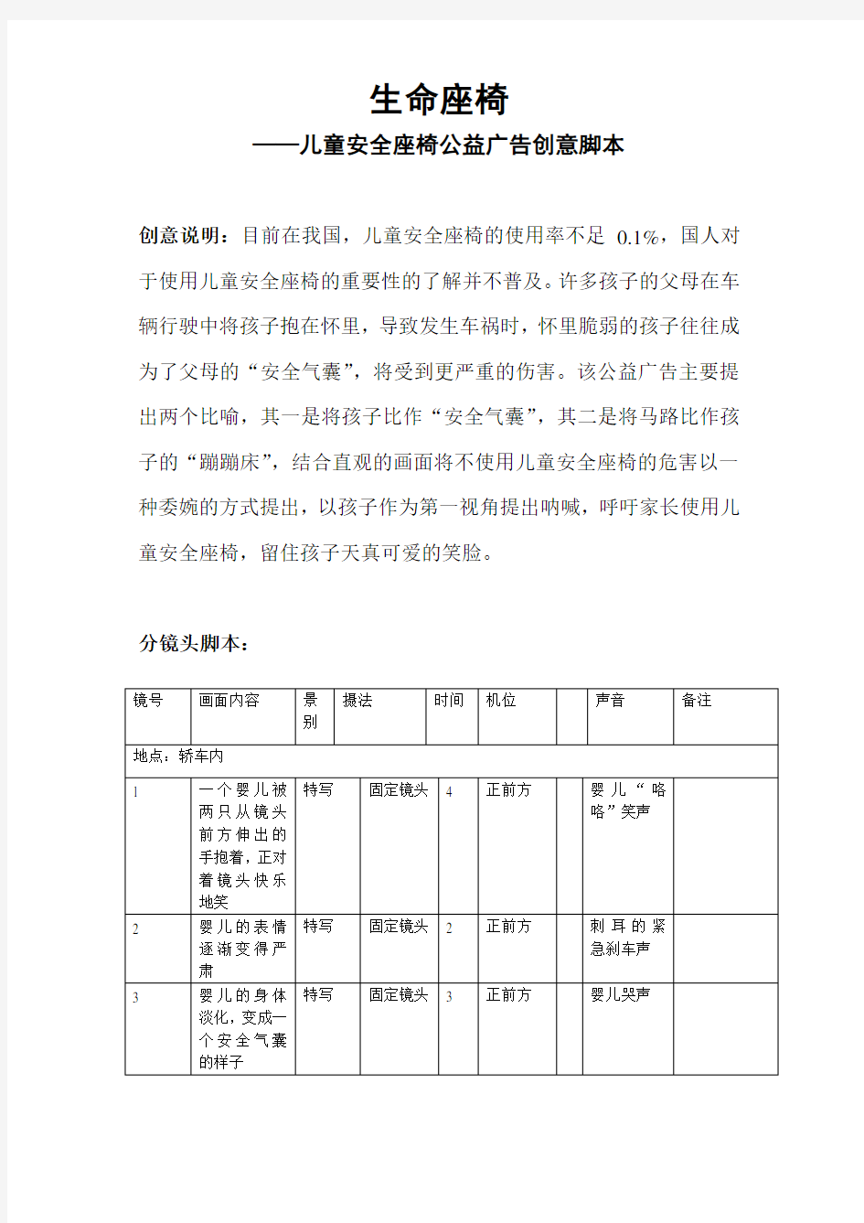 公益广告分镜头脚本