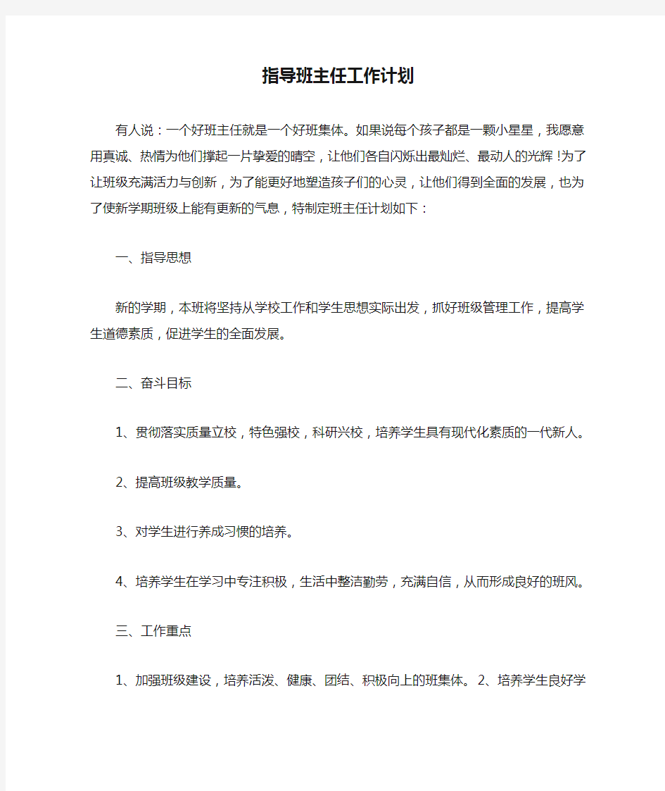 指导班主任工作计划