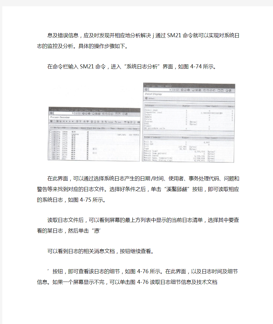 SAP“系统日志分析”界面