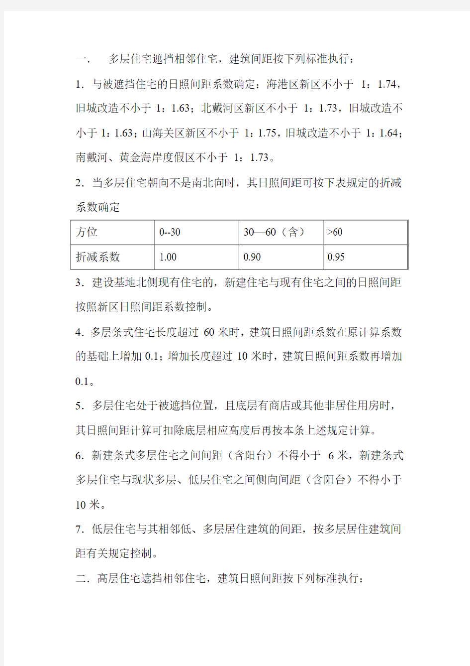 秦皇岛城市规划管理技术规定--日照