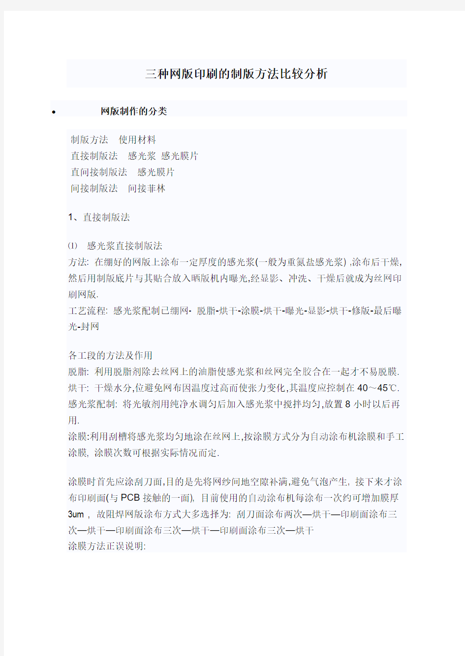 三种网版印刷的制版方法比较分析