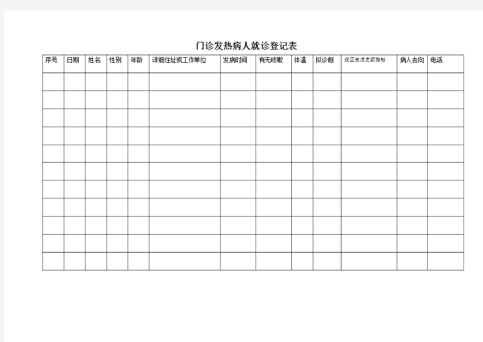 发热病人登记表