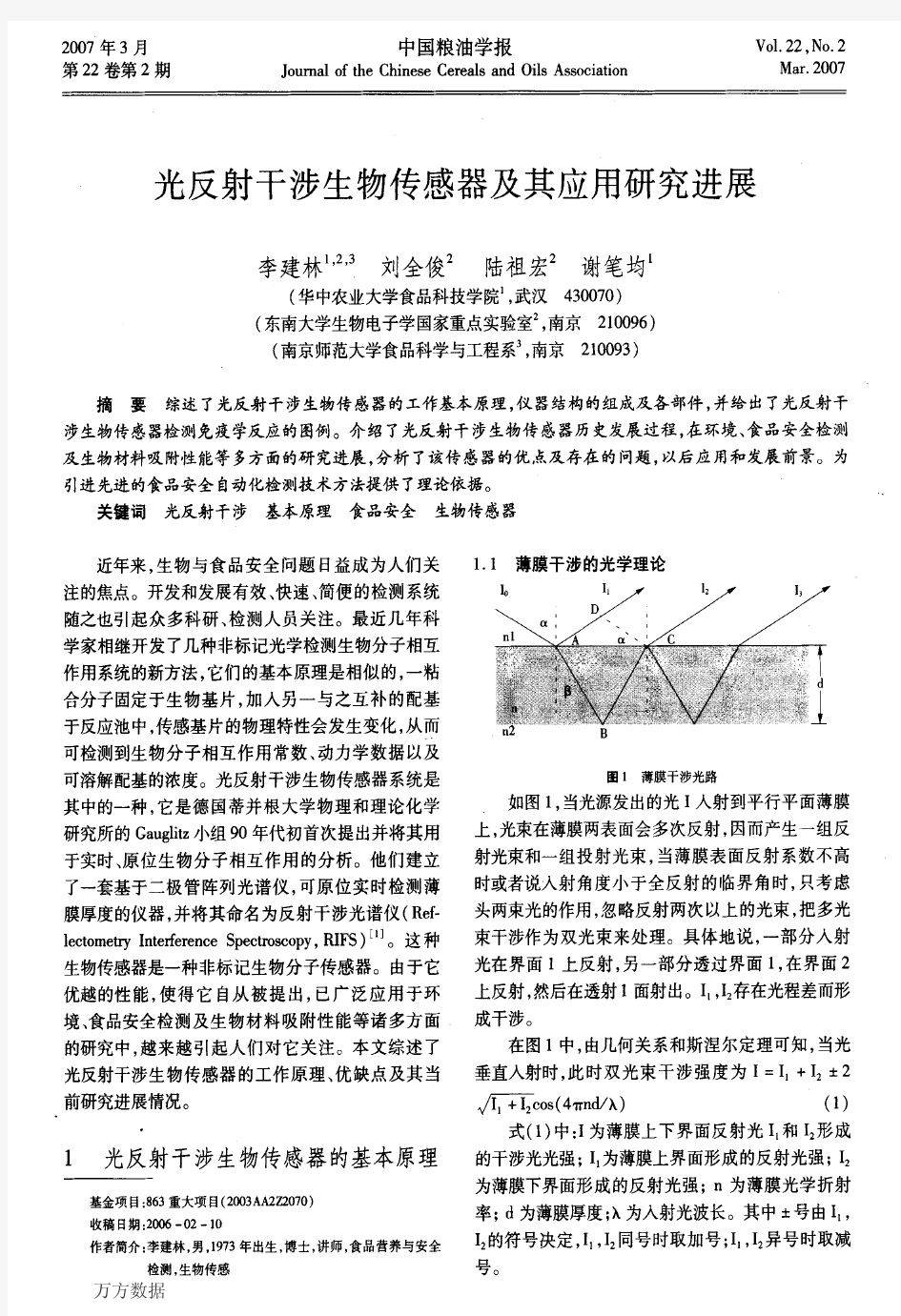 光反射干涉生物传感器及其应用研究进展