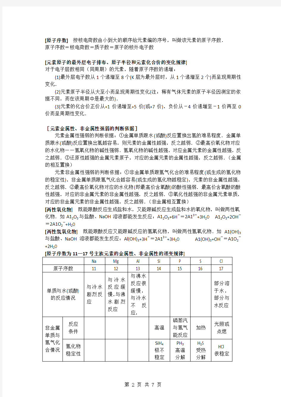 《物质结构_元素周期律》知识小总结