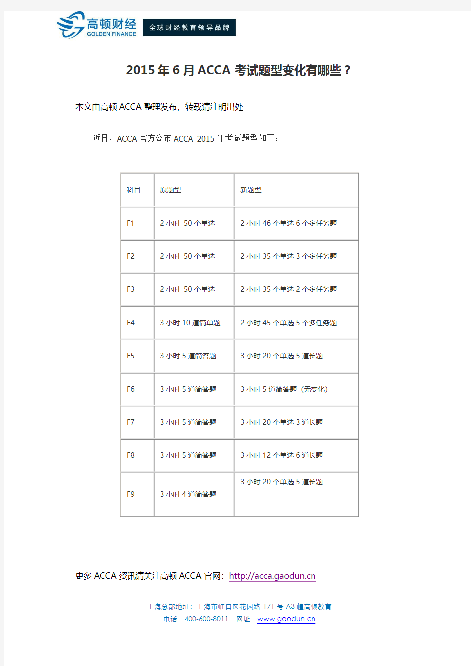 2015年6月ACCA考试题型变化有哪些