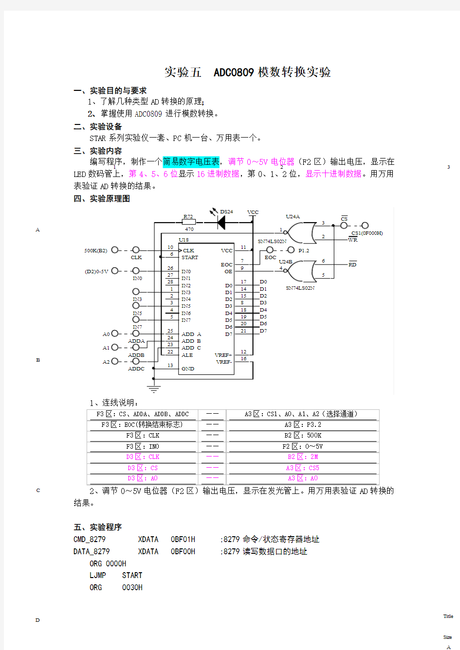 ADC0809模数转换实验