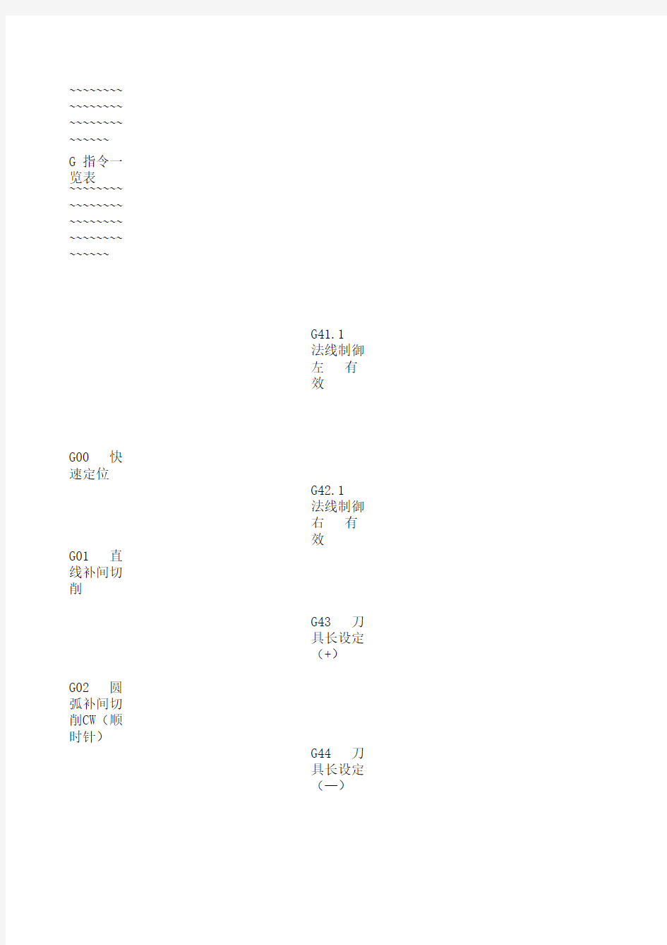 G指令M指令一览表