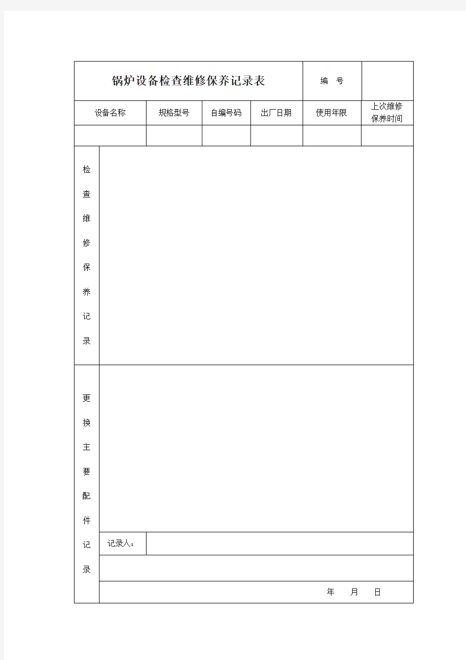 锅炉设备检查维修保养记录表