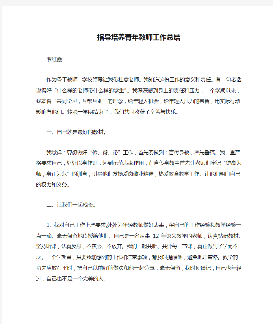 指导培养青年教师工作总结