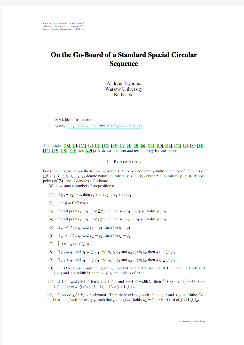 On the Go-Board of a Standard Special Circular Sequence MML Identifier GOBOARD7.