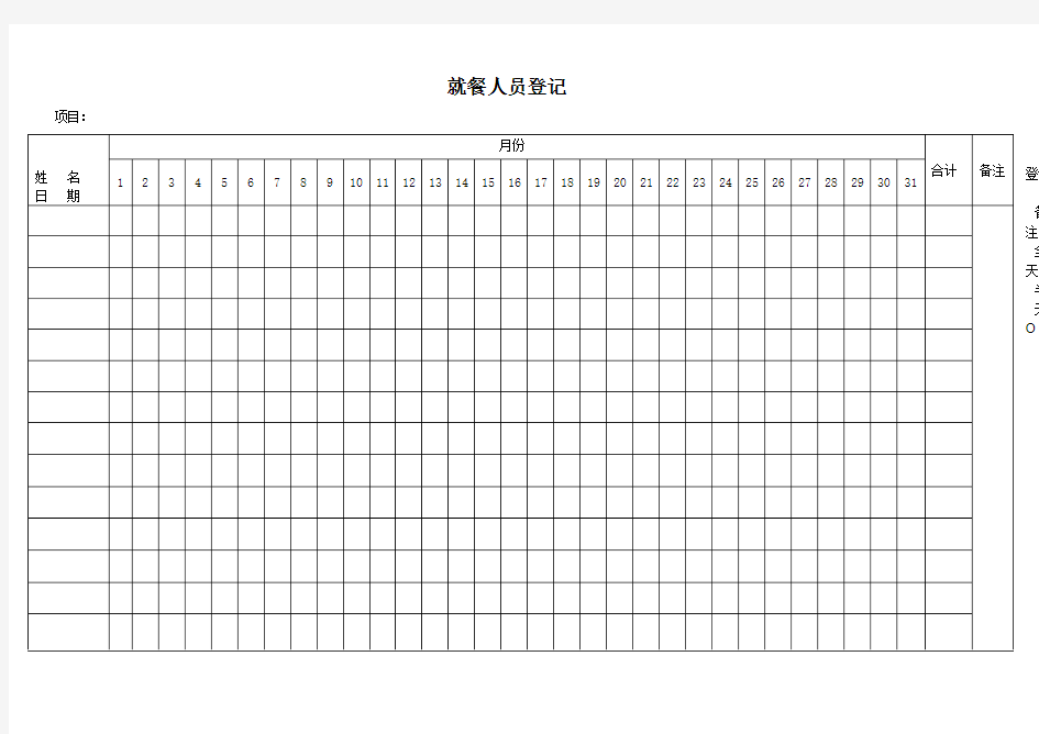 就餐人员登记表