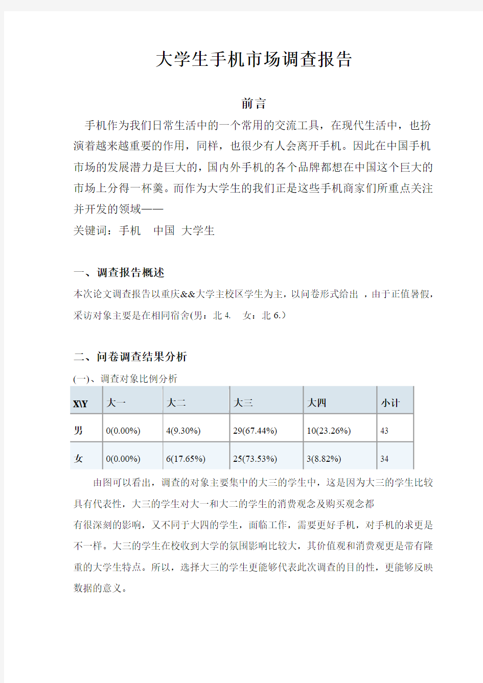 大学生手机市场调查报告