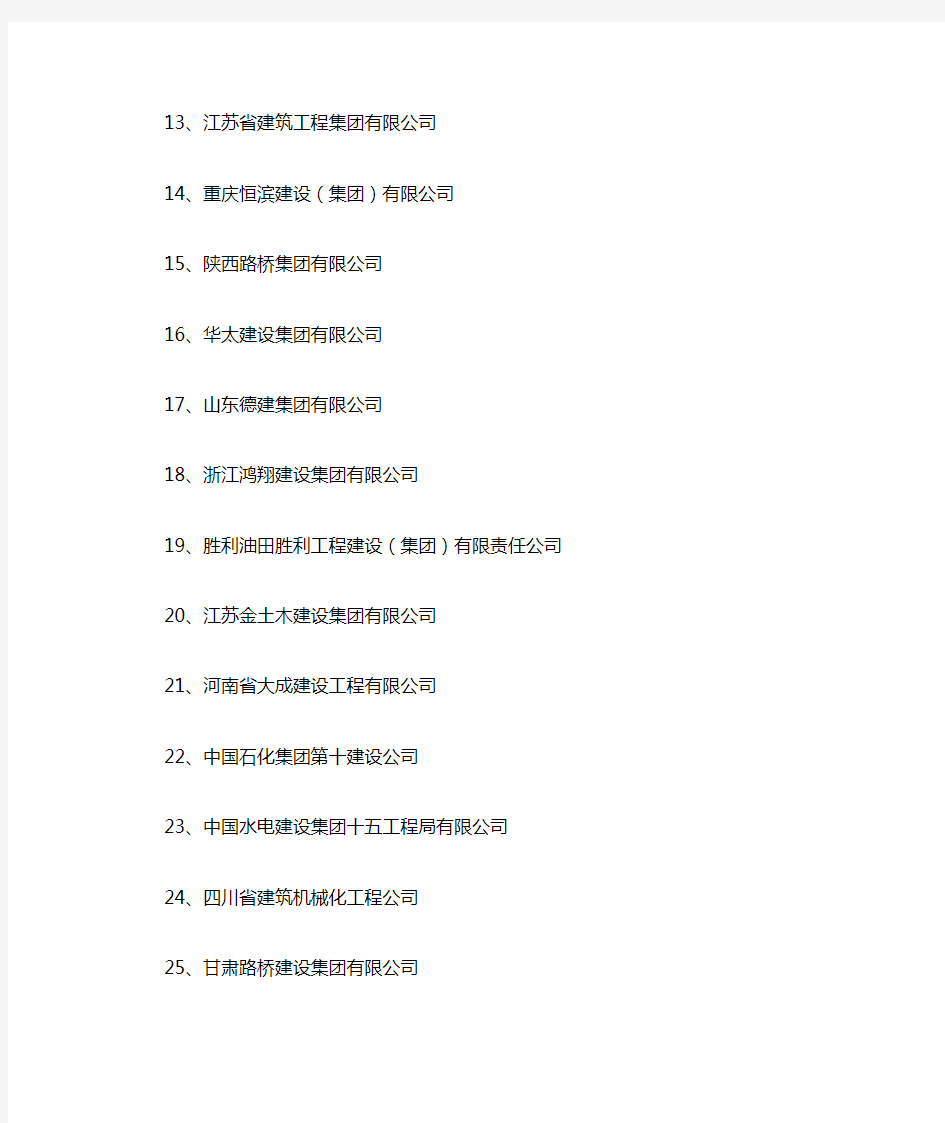 2010年度中国建筑业最具成长性百强企业名单