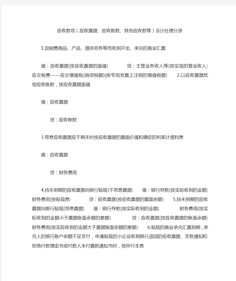 应收款项(应收票据应收账款其他应收款等)会计处理分录