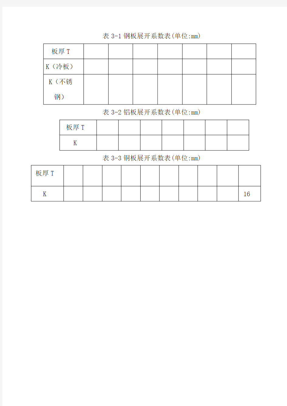 钣金折弯扣除表