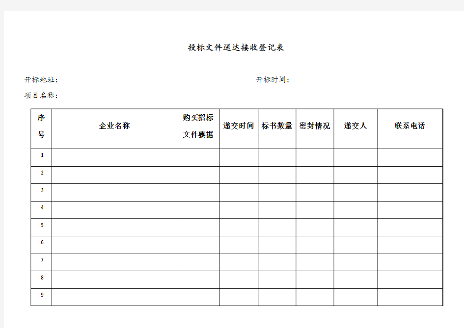 招标代理开标所需全套表格