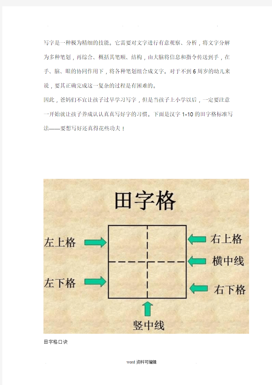 田字格里写数字和汉字(标准格式)