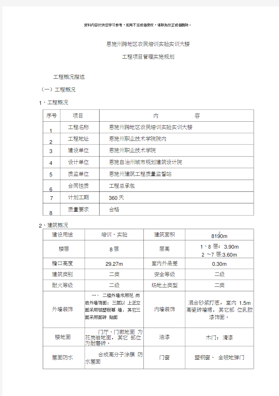 工程项目管理实施规划样本