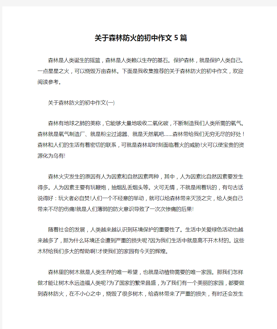 关于森林防火的初中作文5篇