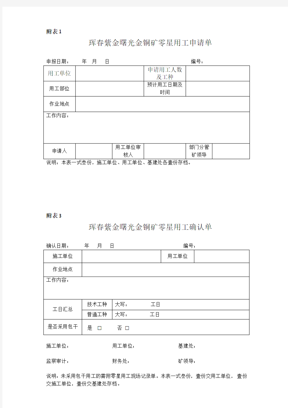 零星用工申请单