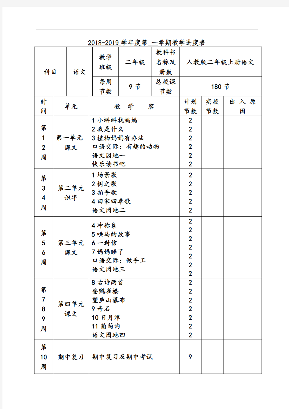 2018新版人教版小学二年级上册语文教案设计【全册】