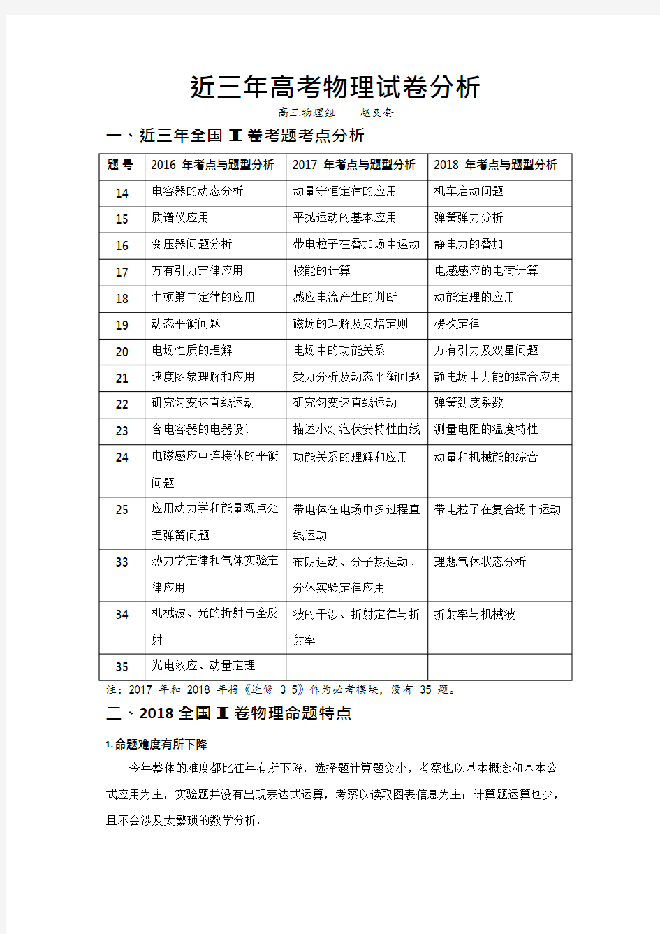 近三年高考物理试卷分析及2019年高考建议(最新整理)