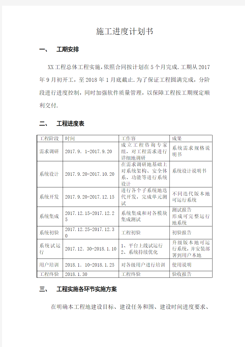 软件项目进度计划清单(整理)