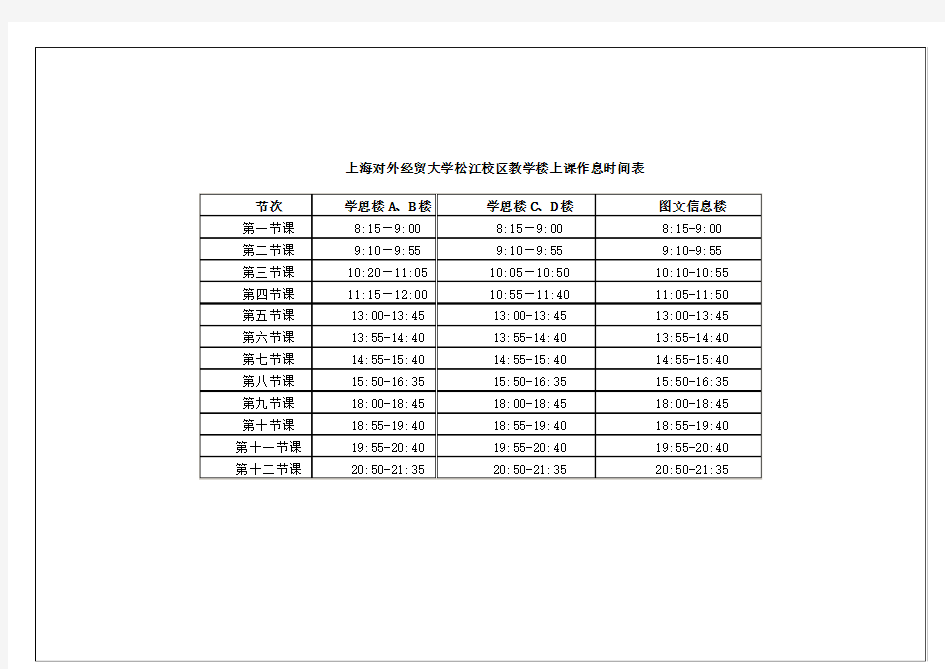 上海对外经贸大学松江校区教学楼上课作息时间表