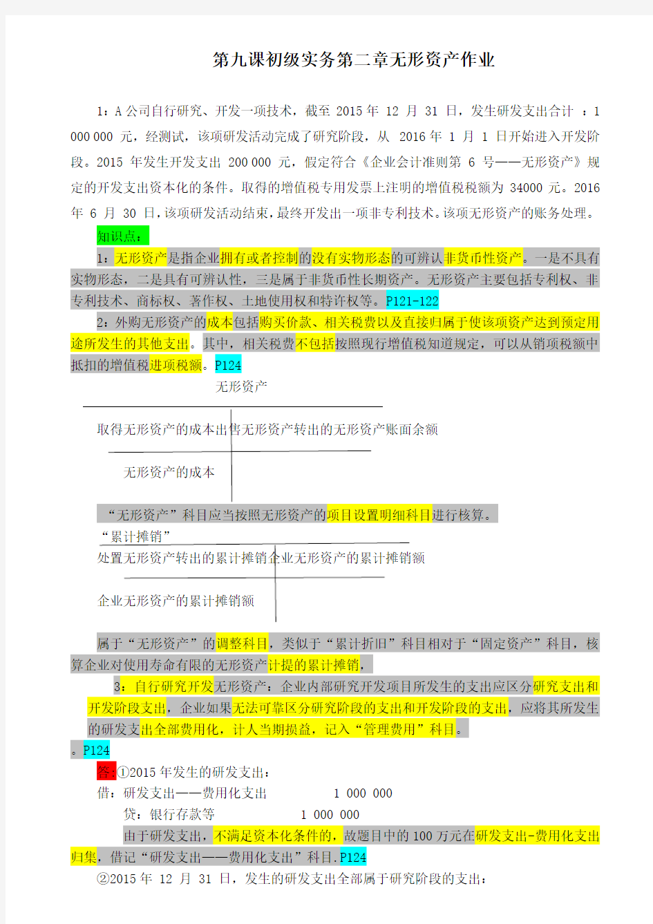 第九课初级实务第二章无形资产作业答案