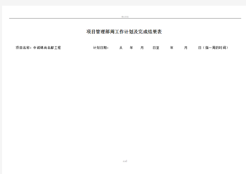 项目管理部周工作计划及完成结果表