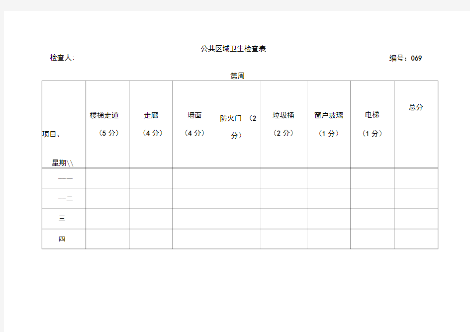 公共区域卫生检查表