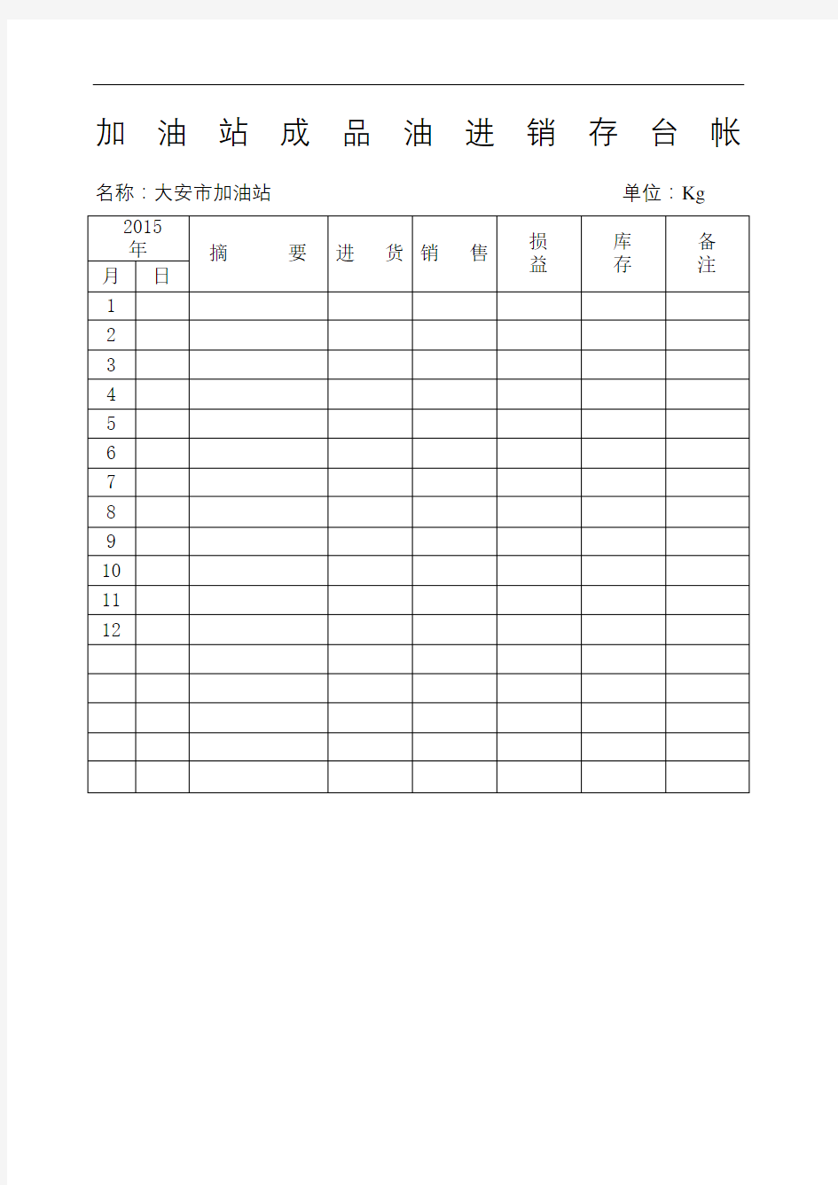 加油站成品油进销存台帐