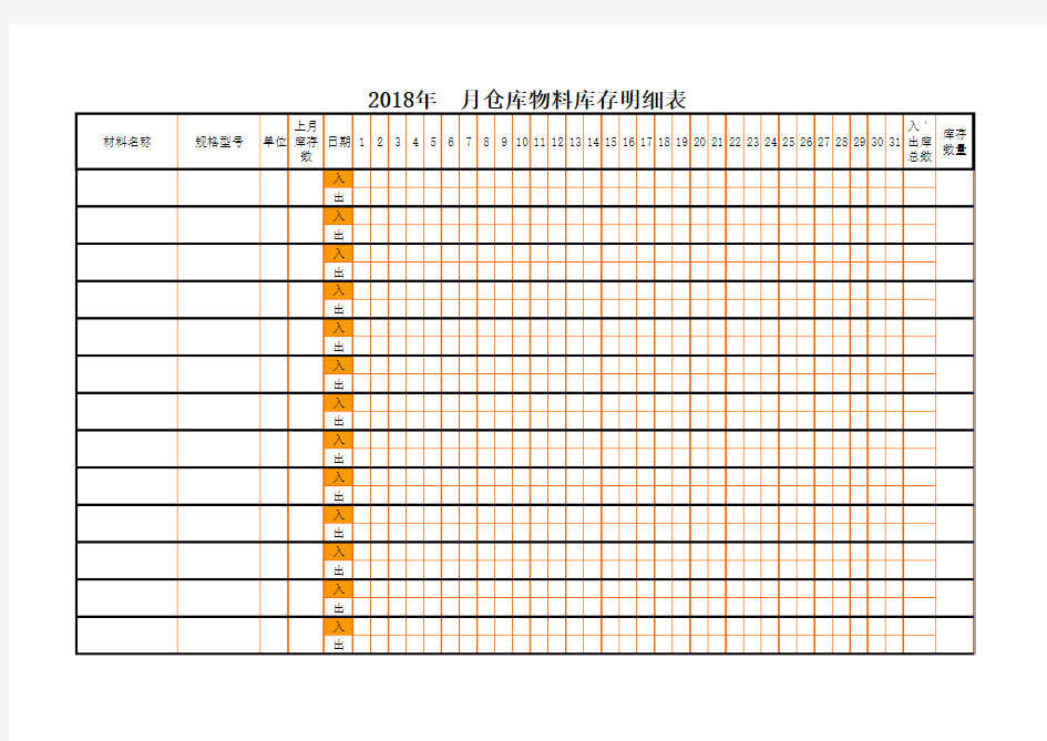 仓库物料出入库明细表