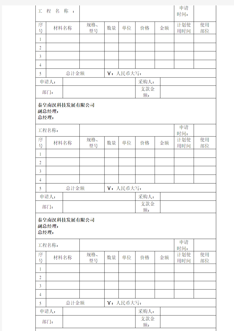 材料申请单格式