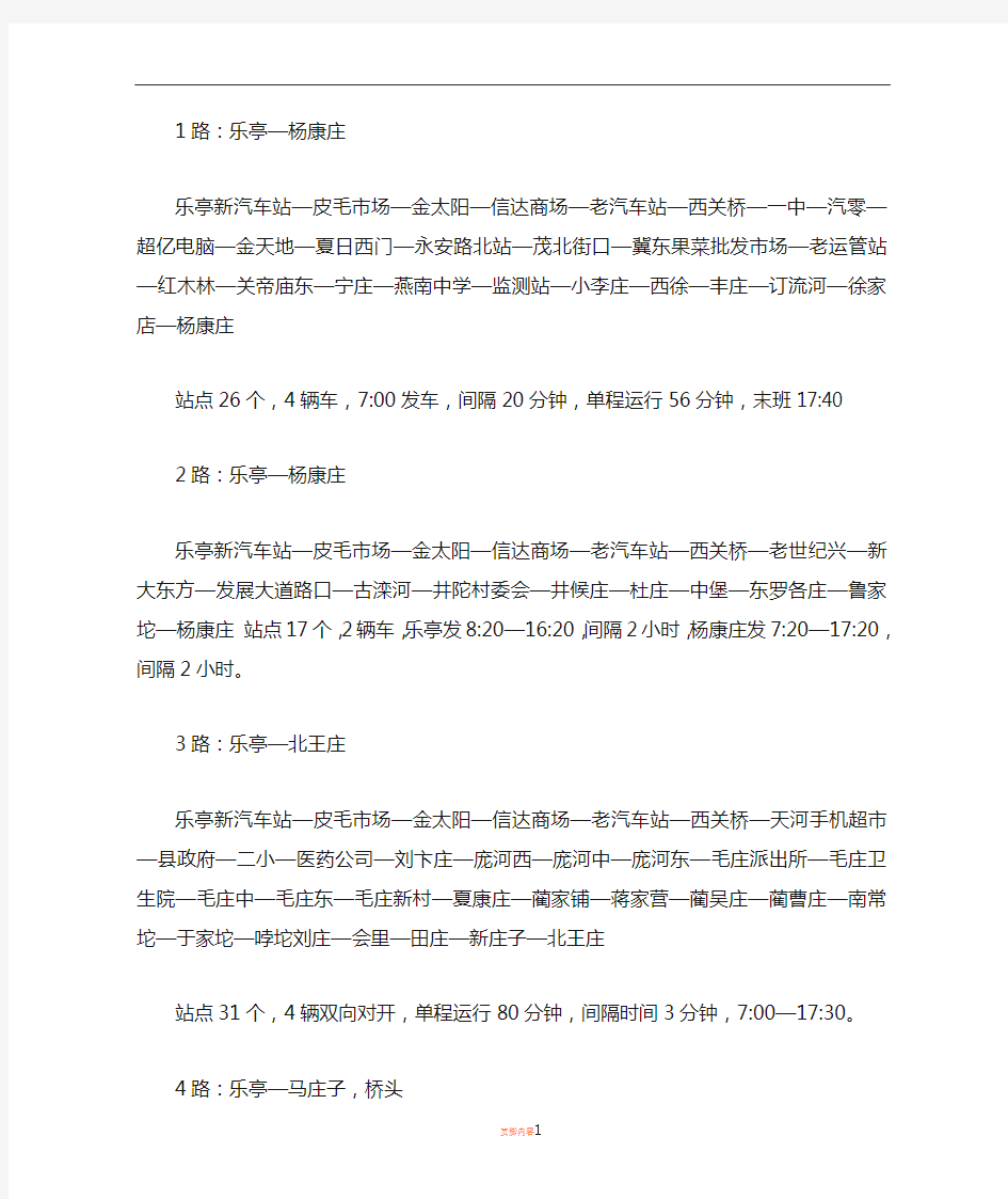 乐亭县公交路线及站点