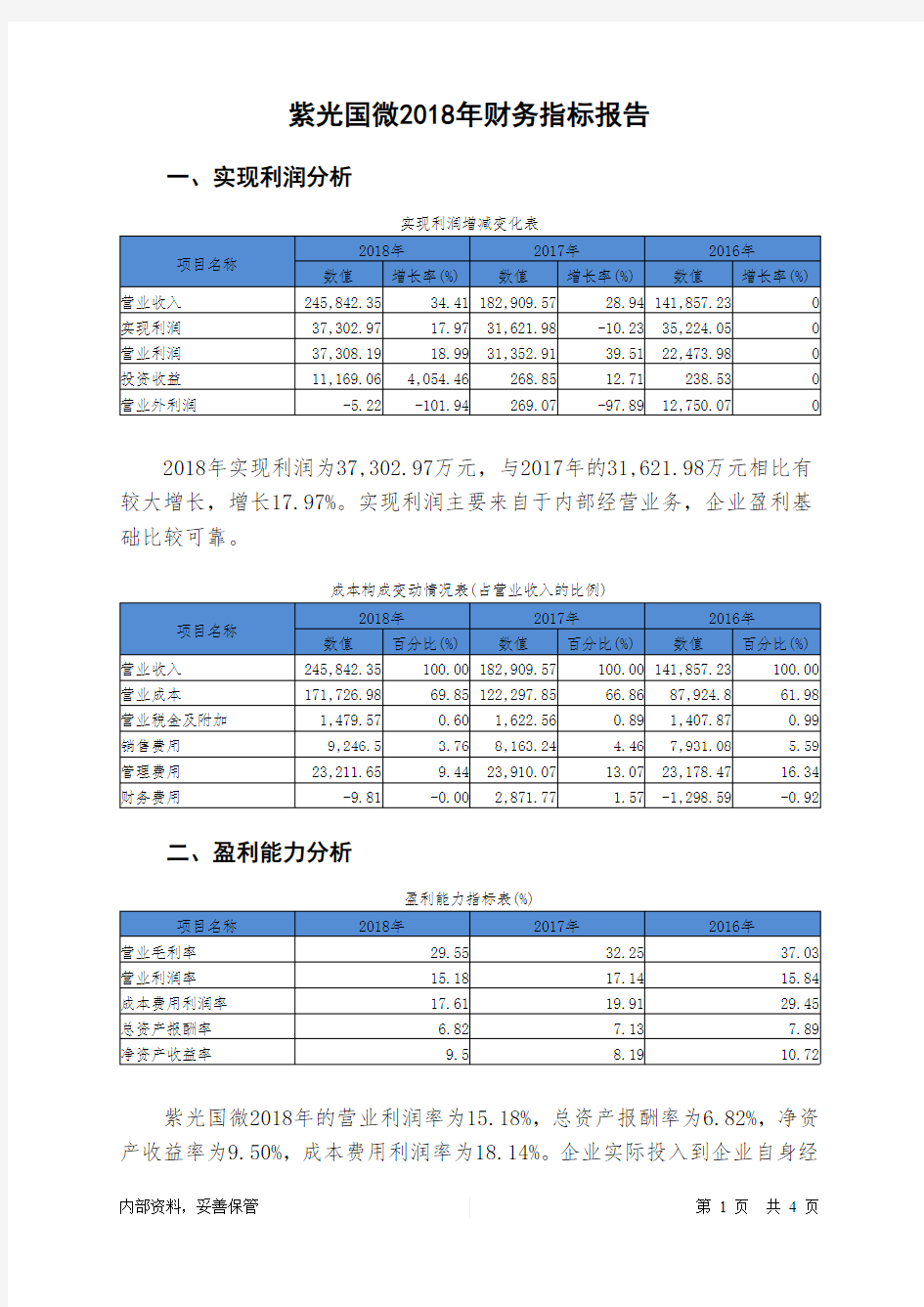 紫光国微2018年财务指标报告-智泽华