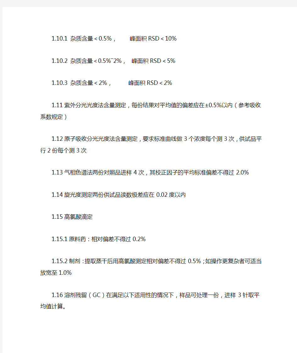 药品分析检验结果,误差可接受的限度范围