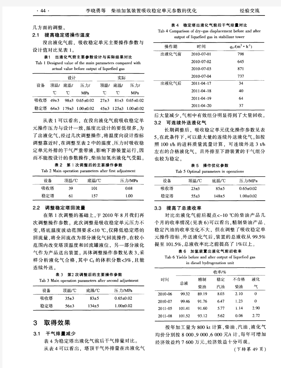 柴油加氢装置吸收稳定单元参数的优化