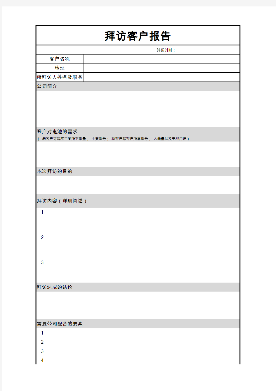 拜访客户报告模板