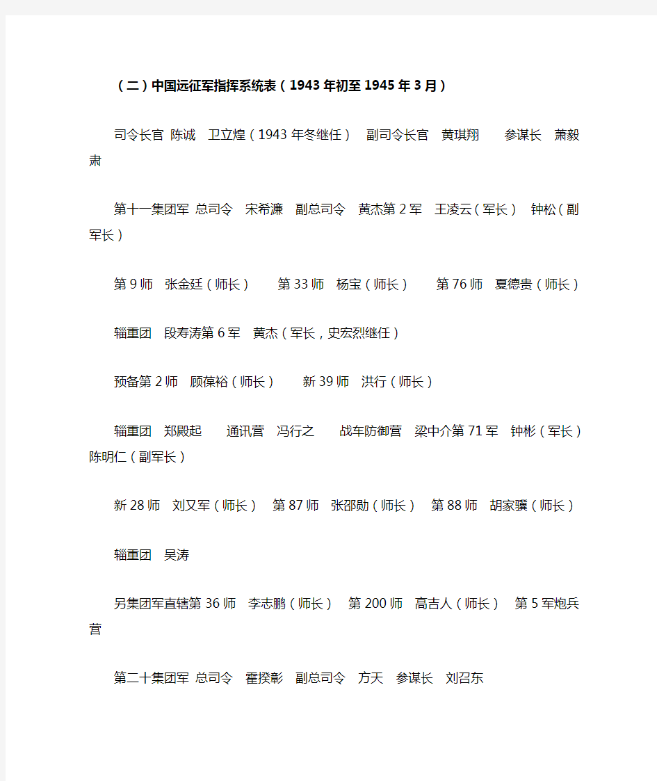 中国远征军及盟军编制表