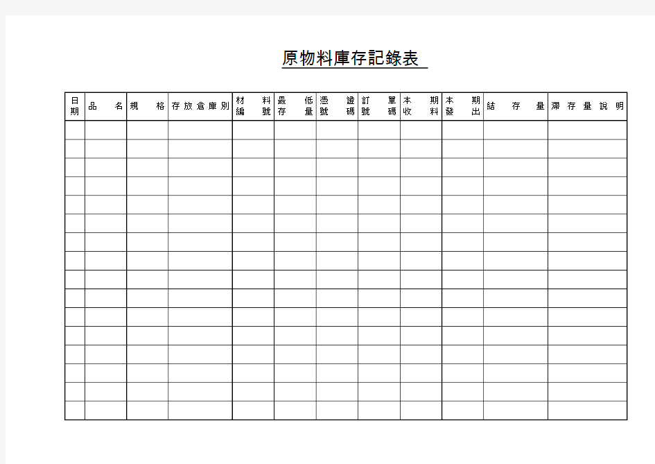 原物料库存记录表