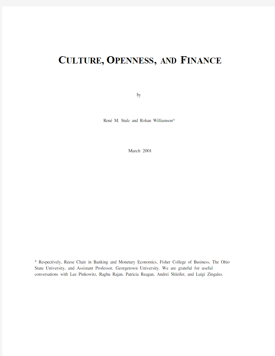 Culture, openness, and finance
