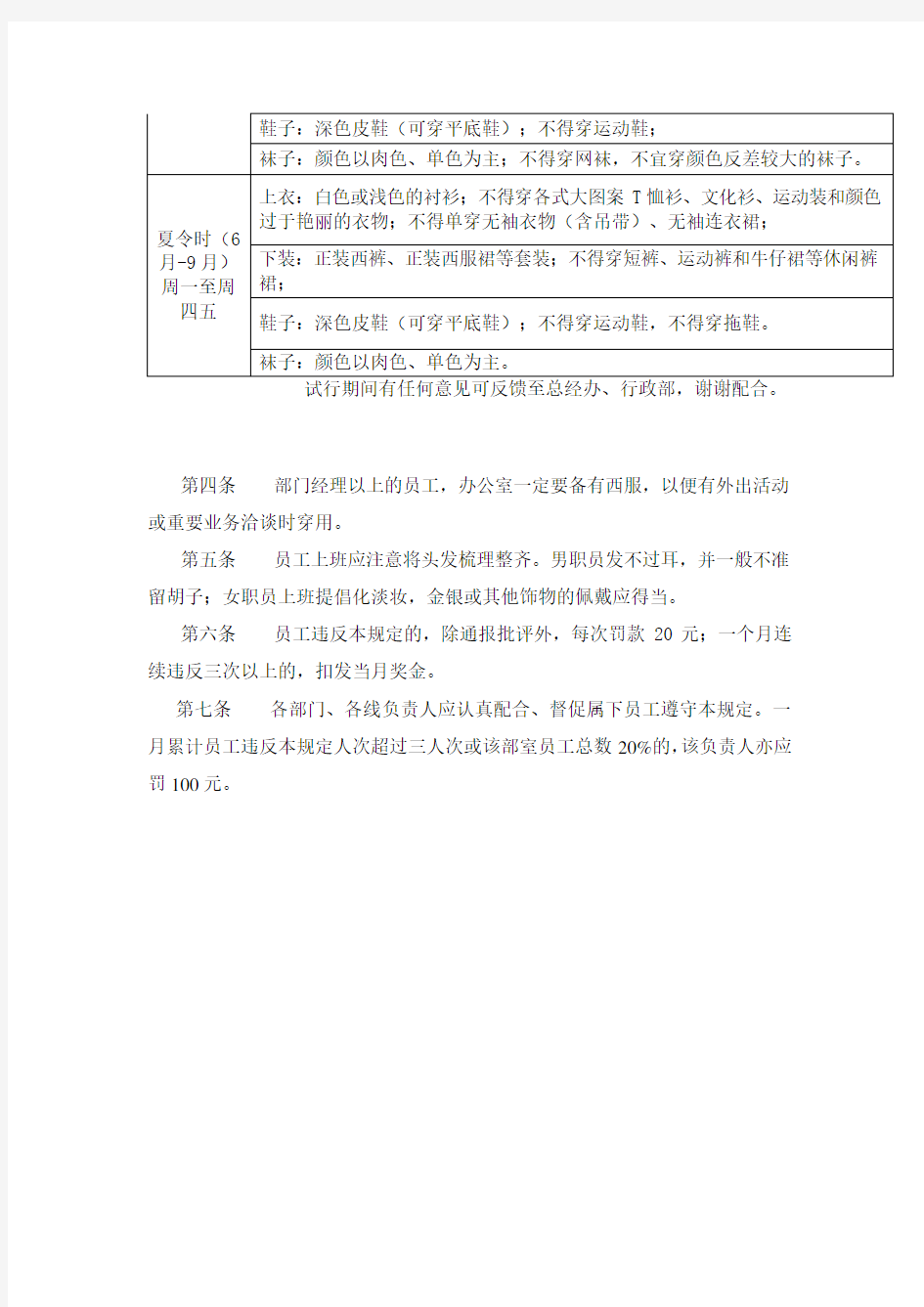 公司办公室员工着装管理规定