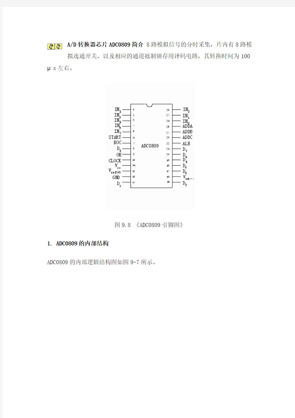 ADC0809引脚图与接口电路