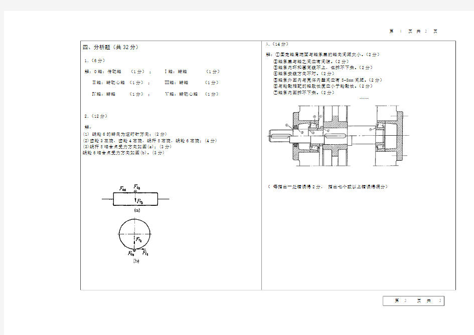 湖南工业大学机械设计2013考试参考答案及评分标准(B卷)