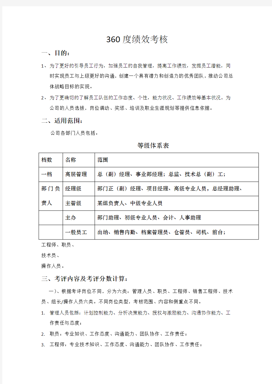 360度绩效考核方案