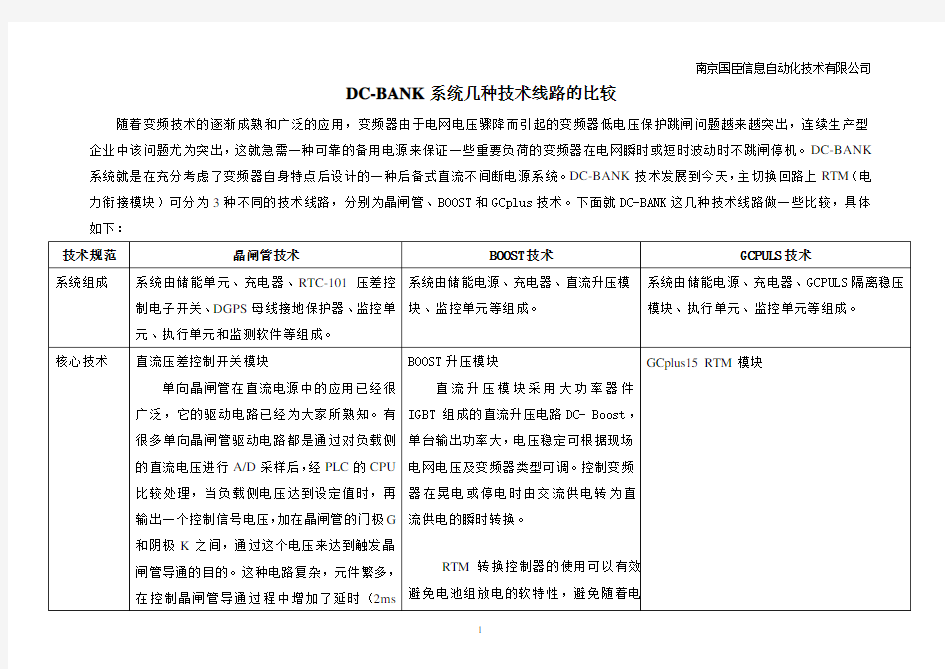 DC-BANK系统几种技术线路的比较